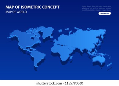 Vector modern isometric concept greeting Card map of World on blue background illustration eps 10.