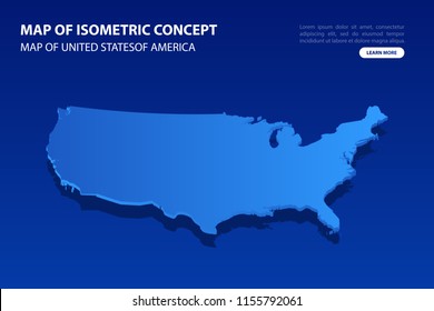 Vector modern isometric concept greeting Card map of United States of America on blue background illustration eps 10.