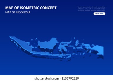 Vector modern isometric concept greeting Card map of Indonesia on blue background illustration eps 10.