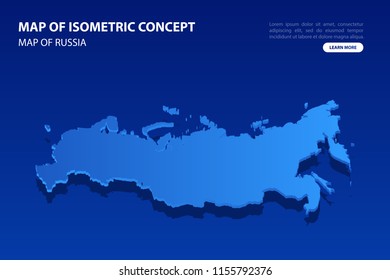 Vector modern isometric concept greeting Card map of Russia on blue background illustration eps 10.