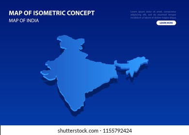 Vector modern isometric concept greeting Card map of India on blue background illustration eps 10.