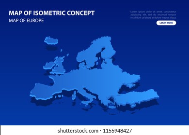 Vector Modern Isometric Concept Greeting Card Map Of Europe On Blue Background Illustration Eps 10.