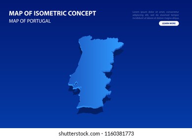 Vector modern isometric concept greeting Card map of Portugal on blue background illustration eps 10.