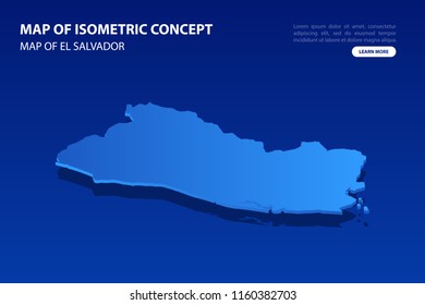 Vector modern isometric concept greeting Card map of El Salvador on blue background illustration eps 10.