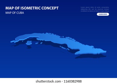 Vector modern isometric concept greeting Card map of Cuba on blue background illustration eps 10.