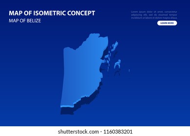 Vector modern isometric concept greeting Card map of Belize on blue background illustration eps 10.