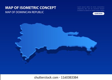 Vector modern isometric concept greeting Card map of Dominican Republic on blue background illustration eps 10.