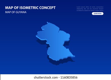 Vector modern isometric concept greeting Card map of Guyana on blue background illustration eps 10.
