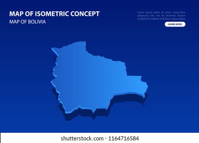 Vector modern isometric concept greeting Card map of Bolivia on blue background illustration eps 10.