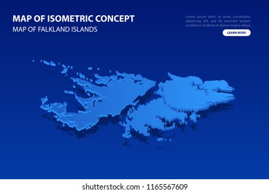 Vector modern isometric concept greeting Card map of Falkland Islands on blue background illustration eps 10.