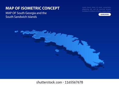 Vector modern isometric concept greeting Card map of South Georgia and the South Sandwich Islands on blue background illustration eps 10.