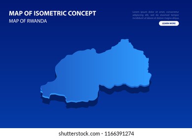 Vector modern isometric concept greeting Card map of Rwanda on blue background illustration eps 10.