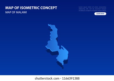 Vector modern isometric concept greeting Card map of Malawi on blue background illustration eps 10.