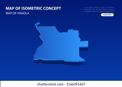 Vector modern isometric concept greeting Card map of Angola on blue background illustration eps 10.