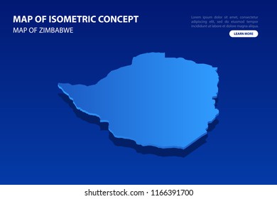 Vector modern isometric concept greeting Card map of Zimbabwe on blue background illustration eps 10.