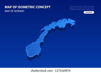 Vector modern isometric concept greeting Card map of Norway on blue background illustration eps 10.
