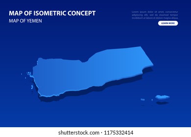 Vector modern isometric concept greeting Card map of Yemen on blue background illustration eps 10.
