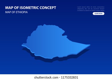 Vector modern isometric concept greeting Card map of Ethiopia on blue background illustration eps 10.