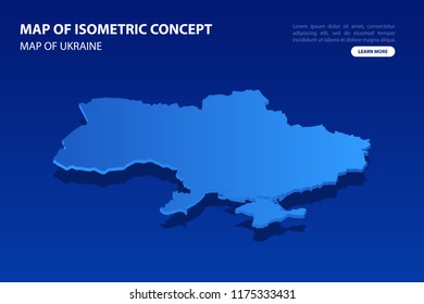 Vector modern isometric concept greeting Card map of Ukraine on blue background illustration eps 10.