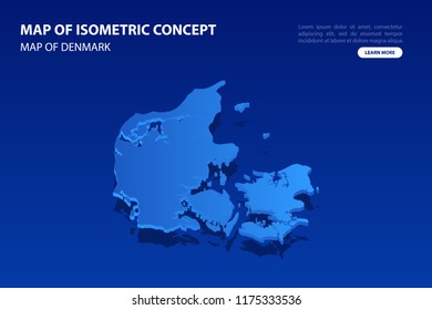 Vector modern isometric concept greeting Card map of Denmark on blue background illustration eps 10.