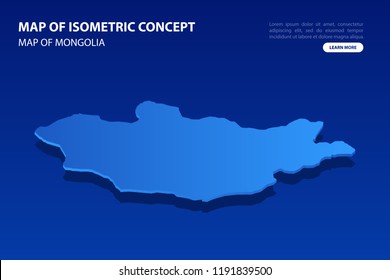 Vector modern isometric concept greeting Card map of Mongolia on blue background illustration eps 10.