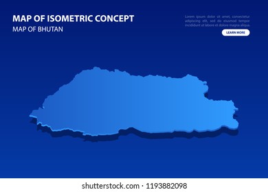 Vector modern isometric concept greeting Card map of Bhutan on blue background illustration eps 10.