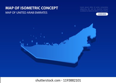 Vector modern isometric concept greeting Card map of United Arab Emirates on blue background illustration eps 10.