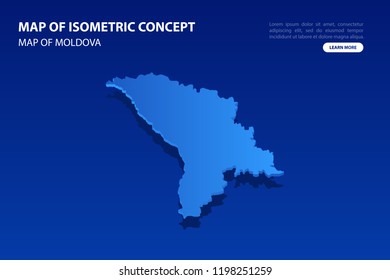 Vector modern isometric concept greeting Card map of Moldova on blue background illustration eps 10.