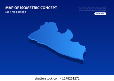 Vector modern isometric concept greeting Card map of Liberia on blue background illustration eps 10.