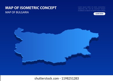 Vector modern isometric concept greeting Card map of Bulgaria on blue background illustration eps 10.
