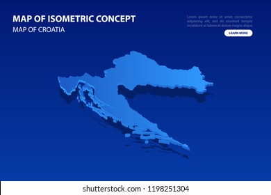 Vector modern isometric concept greeting Card map of Croatia on blue background illustration eps 10.