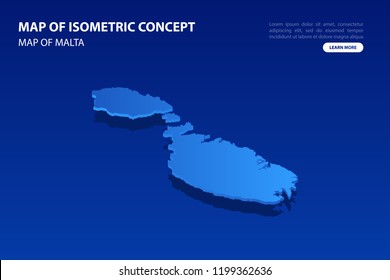 Vector modern isometric concept greeting Card map of Malta on blue background illustration eps 10.