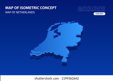 Vector modern isometric concept greeting Card map of Netherlands on blue background illustration eps 10.