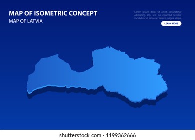 Vector modern isometric concept greeting Card map of Latvia on blue background illustration eps 10.