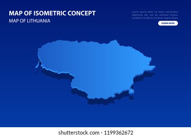 Vector modern isometric concept greeting Card map of Lithuania on blue background illustration eps 10.