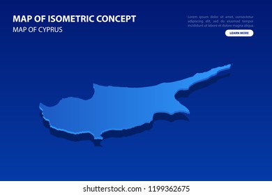 Vector modern isometric concept greeting Card map of Cyprus on blue background illustration eps 10.