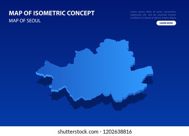 Vector modern isometric concept greeting Card map of Seoul on blue background illustration eps 10.
