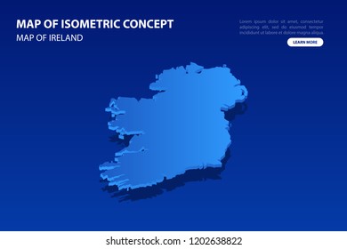 Vector modern isometric concept greeting Card map of Ireland on blue background illustration eps 10.
