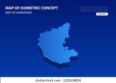 Vector modern isometric concept greeting Card map of Karnataka on blue background illustration eps 10.