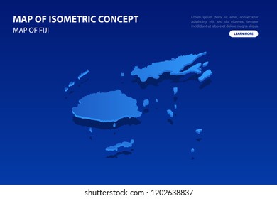 Vector modern isometric concept greeting Card map of Fiji on blue background illustration eps 10.