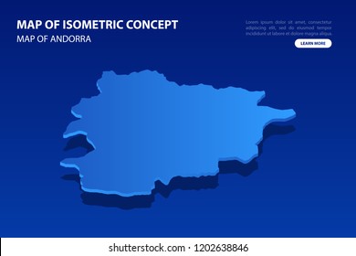 Vector modern isometric concept greeting Card map of Andorra on blue background illustration eps 10.