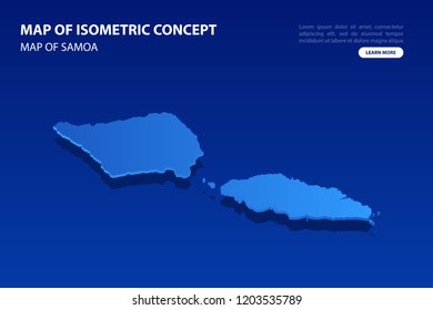 Vector modern isometric concept greeting Card map of Samoa on blue background illustration eps 10.