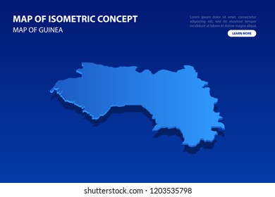 Vector modern isometric concept greeting Card map of Guinea on blue background illustration eps 10.