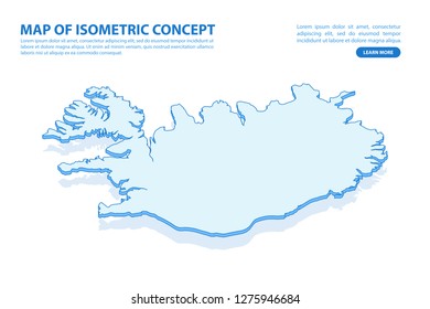 Vector modern isometric concept greeting Card map of Iceland on blue background illustration eps 10.