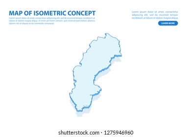 Vector modern isometric concept greeting Card map of Sweden on blue background illustration eps 10.