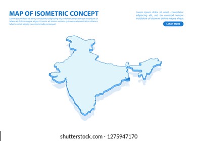 Vector modern isometric concept greeting Card map of India on blue background illustration eps 10.