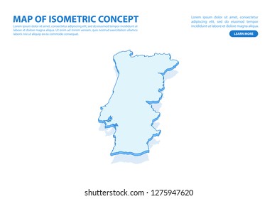 Vector modern isometric concept greeting Card map of Portugal on blue background illustration eps 10.