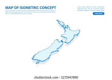 Vector modern isometric concept greeting Card map of New Zealand on blue background illustration eps 10.
