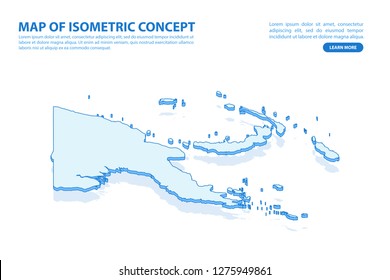 Vector modern isometric concept greeting Card map of Papua New Guinea on blue background illustration eps 10.