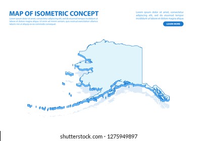 Vector modern isometric concept greeting Card map of Alaska on blue background illustration eps 10.